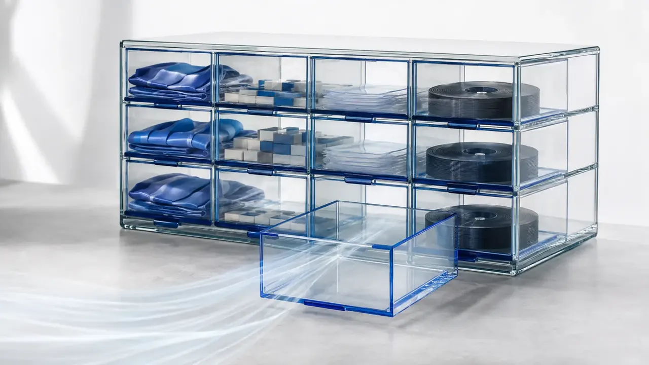 One compartment of a transparent data archive being cleaned while neighboring compartments remain intact.